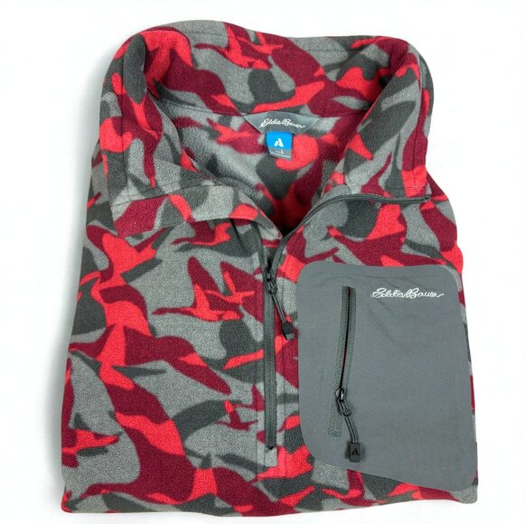 Eddie Bauer Jacket Men's Size Large Geese Camo Pullover Fleece Red Gray 1/2 Zip - Picture 6 of 10